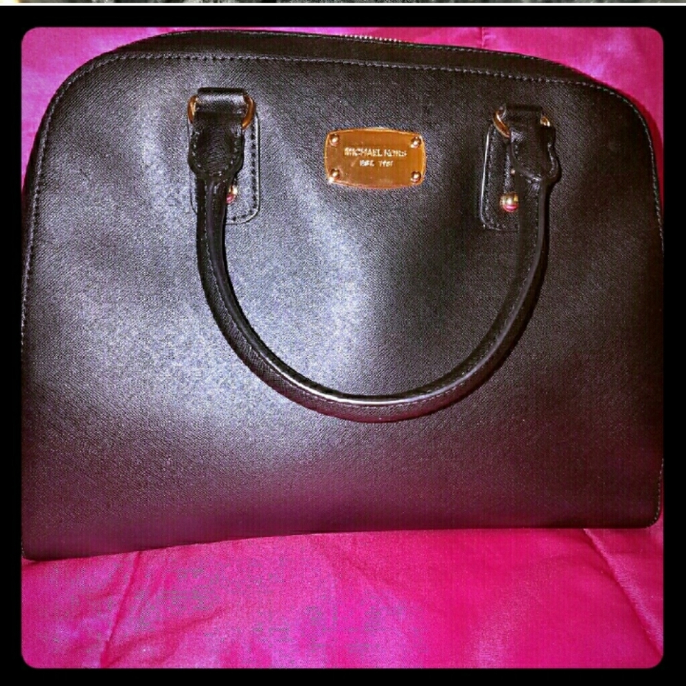 NEW MICHAEL KORS BLACK ON BLACK SAFFIANO LEATHER CROSSBODY SATCHEL TOTE